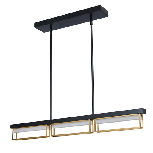 Abra Lighting Pane 3 Light Framed Pendant/Frost, Black/Bronze