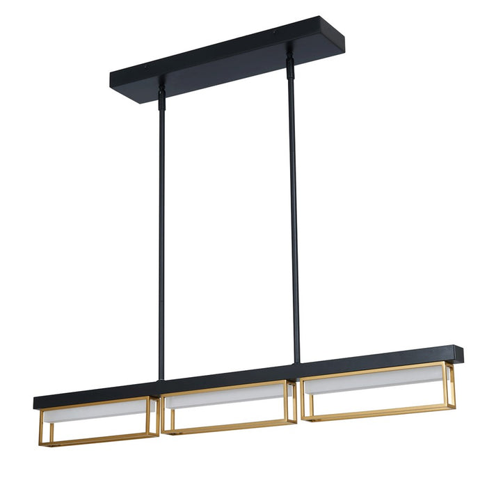 Abra Lighting Pane 3 Light Framed Pendant/Frost, Black/Bronze