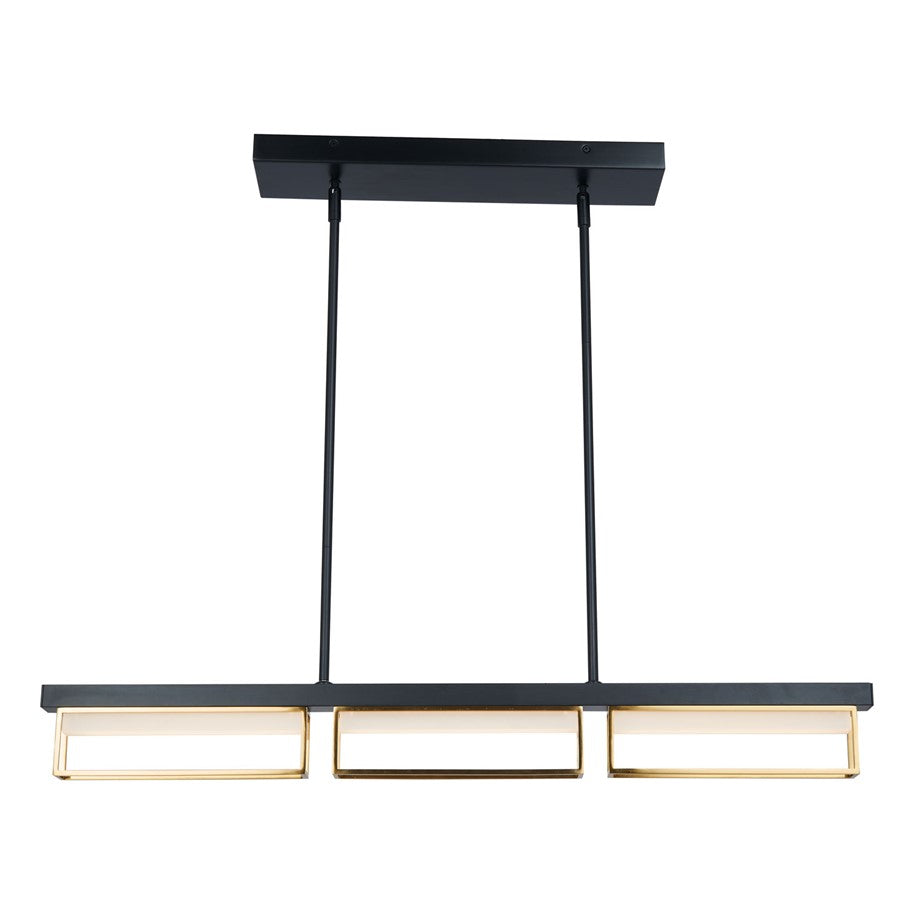 Abra Lighting Pane 3 Light Framed Pendant/Frost, Black/Bronze