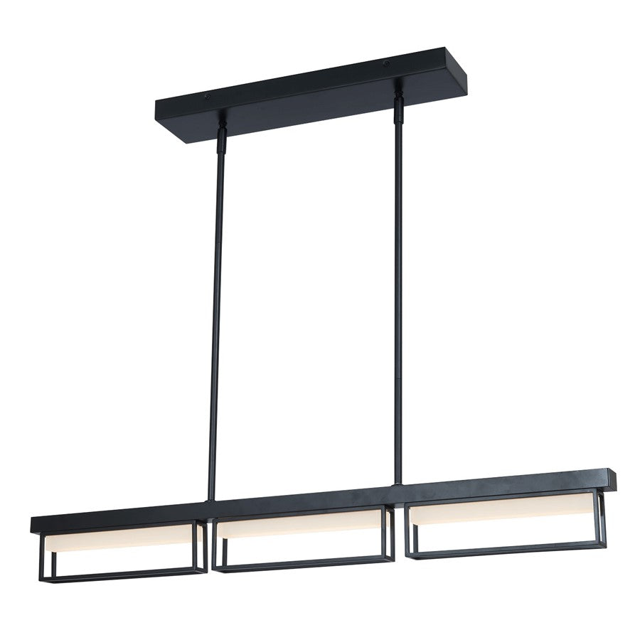 Abra Lighting Pane 3 Light Framed Pendant/Frosted Diffuser, Black