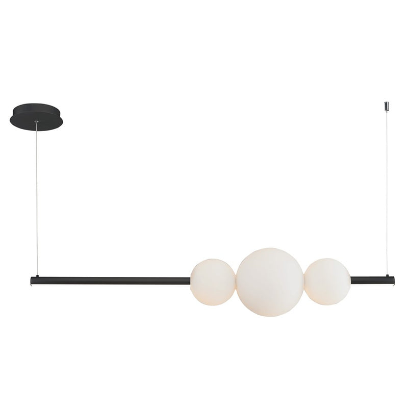 Abra Lighting ORB 1 Light Linear Bar Pendant/3 Opal Glass Orb, BK