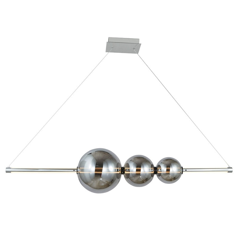 Abra Lighting ORB 1 Light Linear Bar Pendant/3 Orb, Chrome/Smoke