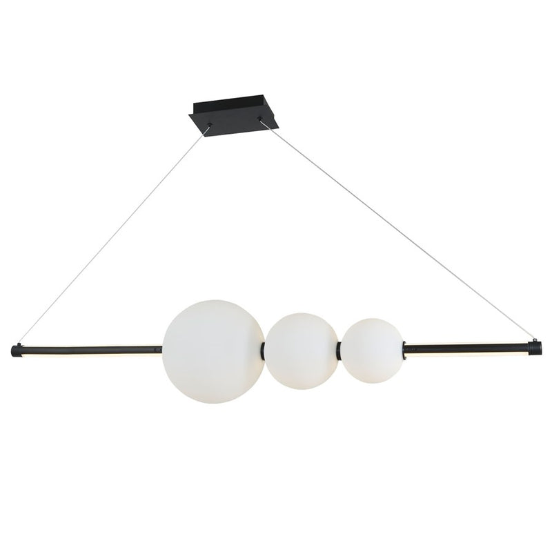 Abra Lighting ORB 1 Light Linear Bar Pendant/3 Orbs, Black/Opal