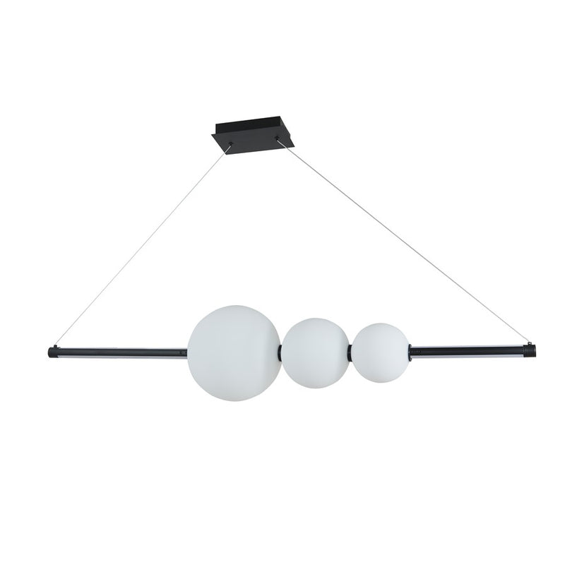Abra Lighting ORB 1 Light Linear Bar Pendant/3 Orbs, Black/Opal