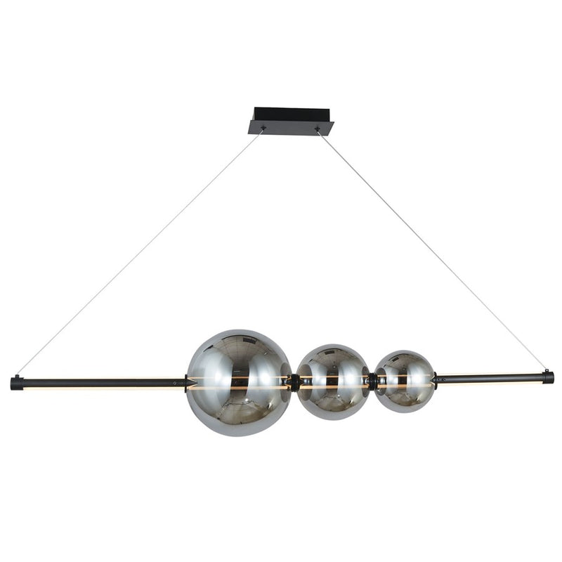 Abra Lighting ORB 1 Light Linear Bar Pendant/3 Orbs, BK/Smoke