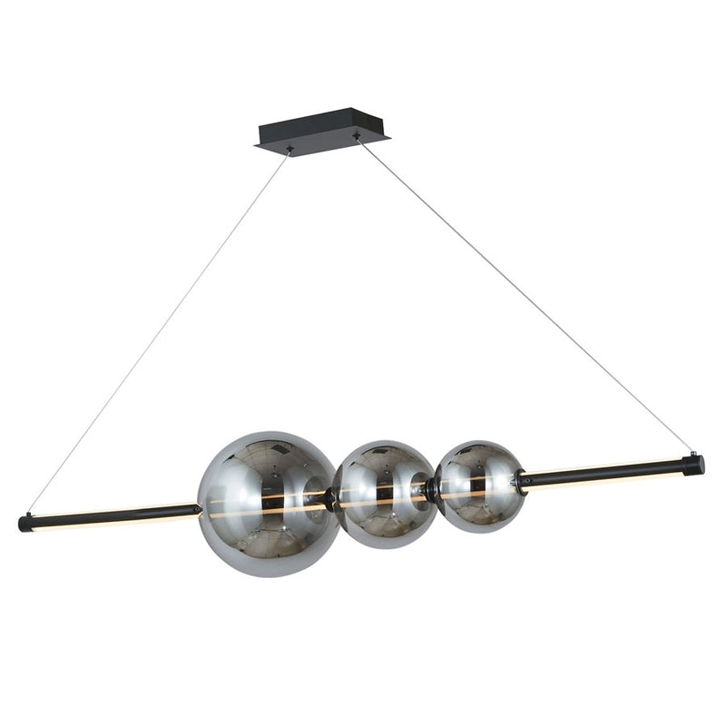 Abra Lighting ORB 1 Light Linear Bar Pendant/3 Orbs, BK/Smoke