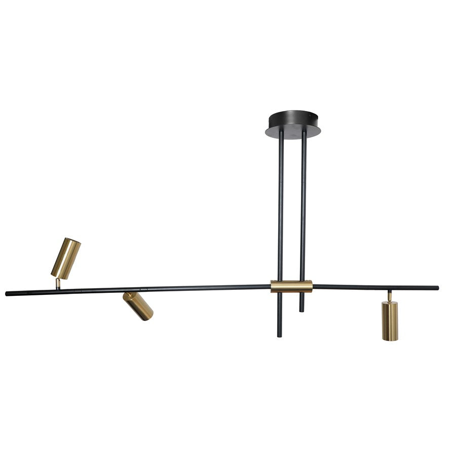 Abra Lighting Spartan 3 Light Cylinder Pendant, Black/Gold