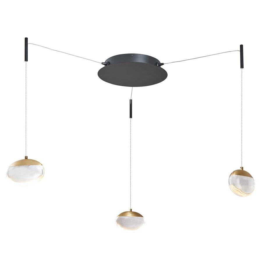 Abra Lighting Athena 3 Light Octopus Pendant/Teardrop, BK/BS