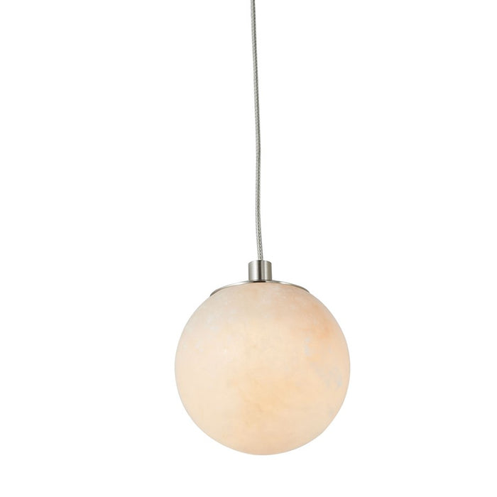 Abra Lighting Stone 1 Light Orb 4" Pendant, Nickel/Alabaster