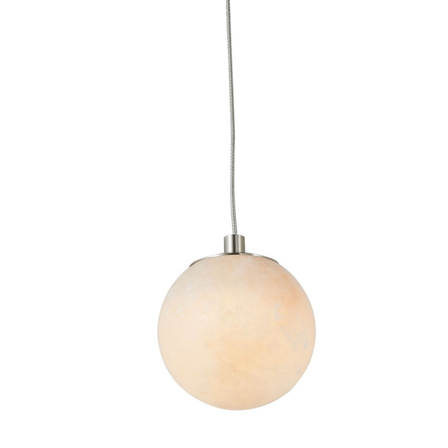 Abra Lighting Stone 1 Light Orb 4" Pendant, Nickel/Alabaster