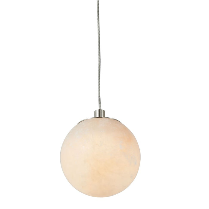 Abra Lighting Stone 1 Light Orb 4" Pendant, Nickel/Alabaster