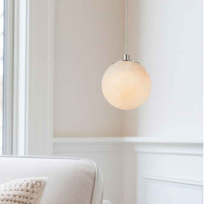 Abra Lighting Stone 1 Light Orb 4" Pendant, Nickel/Alabaster