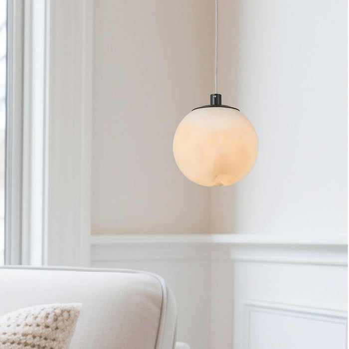 Abra Lighting Stone 1 Light Orb 4" Pendant, Black/Alabaster