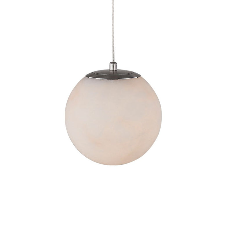 Abra Lighting Stone 1 Light Orb 6" Pendant, Nickel/Alabaster