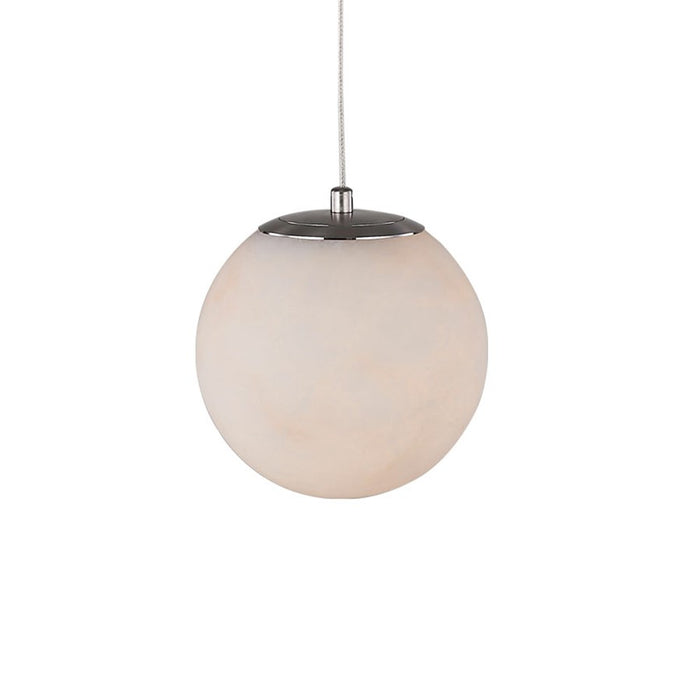 Abra Lighting Stone 1 Light Orb 6" Pendant, Nickel/Alabaster