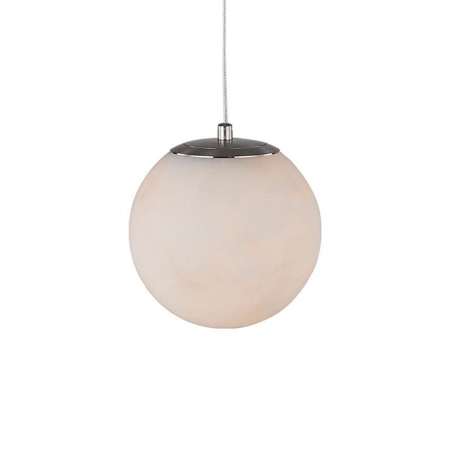 Abra Lighting Stone 1 Light Orb 6" Pendant, Nickel/Alabaster