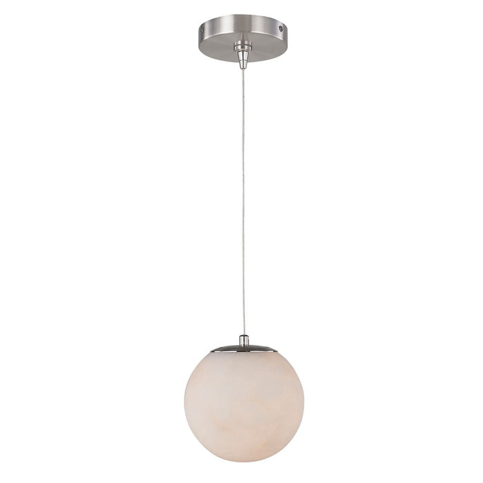 Abra Lighting Stone 1 Light Orb 6" Pendant, Nickel/Alabaster
