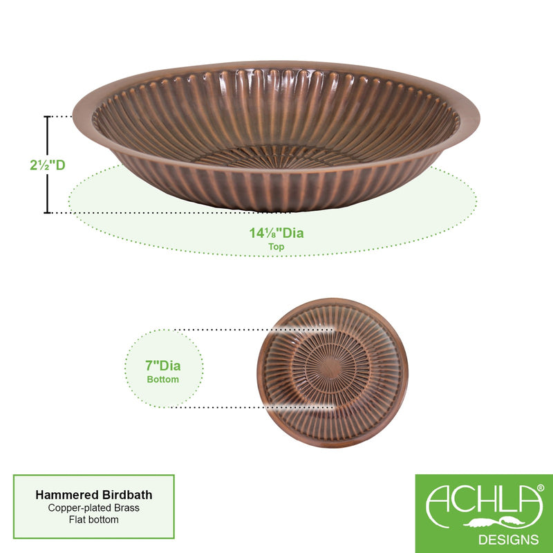 Achla Aster 14in Birdbath Bowl | Copper Plated Hammered Brass | Garden & Patio Bird Bath | 14 x 14 x 2.5 in | Model BB-21
