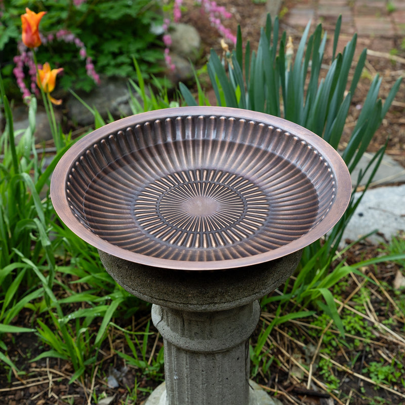 Achla Aster 14in Birdbath Bowl | Copper Plated Hammered Brass | Garden & Patio Bird Bath | 14 x 14 x 2.5 in | Model BB-21