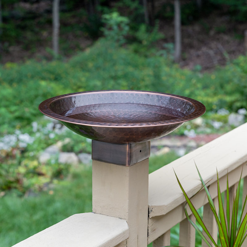 Achla Hammered Copper 14in Birdbath Bowl | Rustic Brass with Copper Plated Finish | Garden & Patio Post-Mounted Bird Bath | Model BBHC-14P