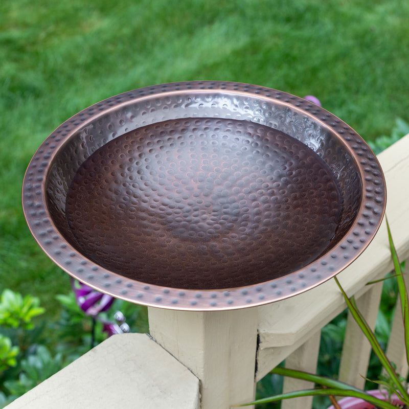Achla Hammered Copper 14in Birdbath Bowl | Rustic Brass with Copper Plated Finish | Garden & Patio Post-Mounted Bird Bath | Model BBHC-14P