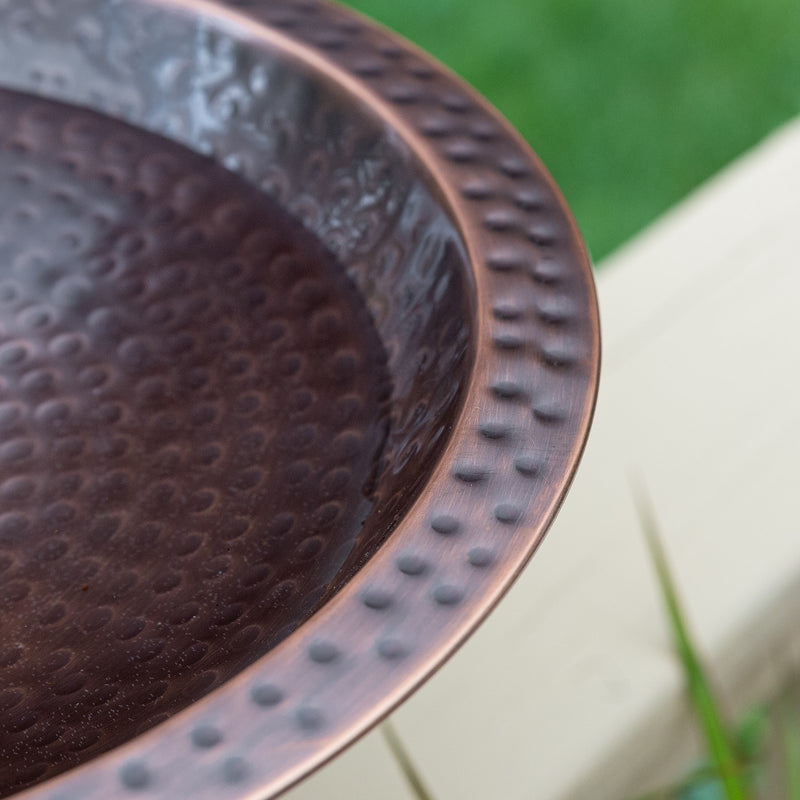 Achla Hammered Copper 14in Birdbath Bowl | Rustic Brass with Copper Plated Finish | Garden & Patio Post-Mounted Bird Bath | Model BBHC-14P