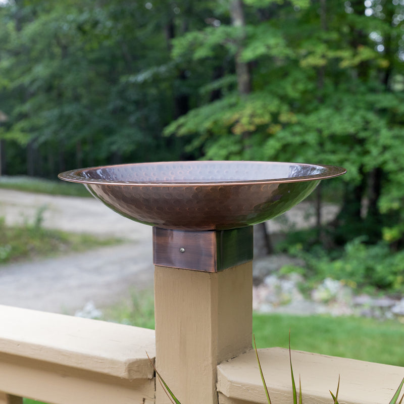 Achla Hammered Copper 14in Birdbath Bowl | Rustic Brass with Copper Plated Finish | Garden & Patio Post-Mounted Bird Bath | Model BBHC-14P