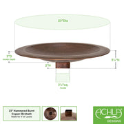 Achla Hammered Copper 23in Birdbath for 4x4 Post | Copper Plated Brass | Garden & Patio Bird Bath | 23 x 23 x 7.25 in | Model BBHC-23P