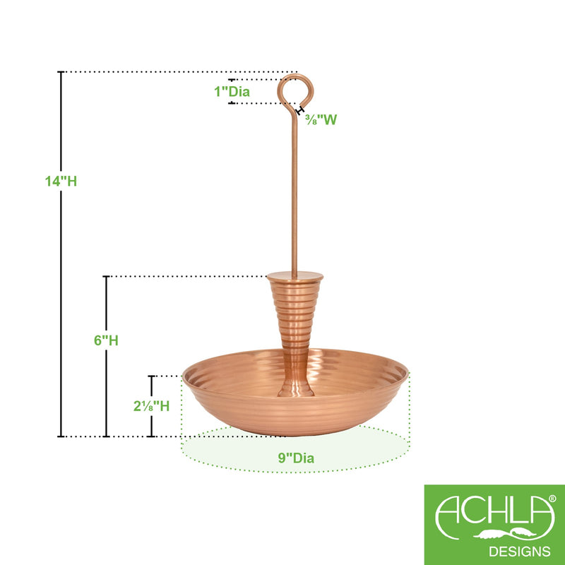 Achla Droplet 9in Birdbath & Feeder | Satin Copper Brass | Patio & Garden Accent | 9 x 9 x 14 in | Model BFB-01