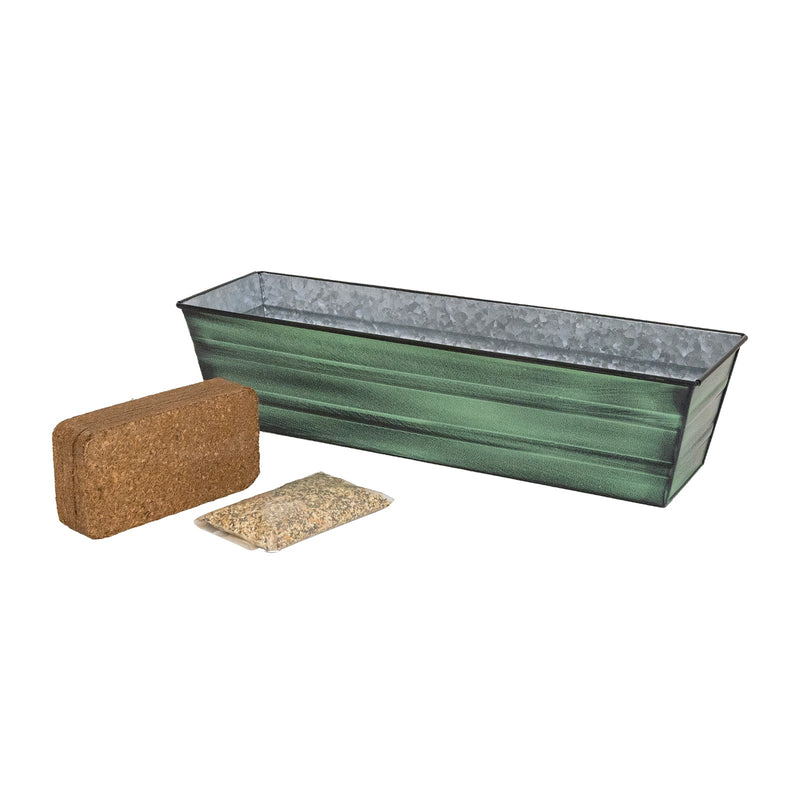 Achla Bloom Box Small Green Planter | Galvanized Steel with Green Patina Finish | Deck & Balcony Container Garden | 22 x 6 x 5 in | Model C-08-GK