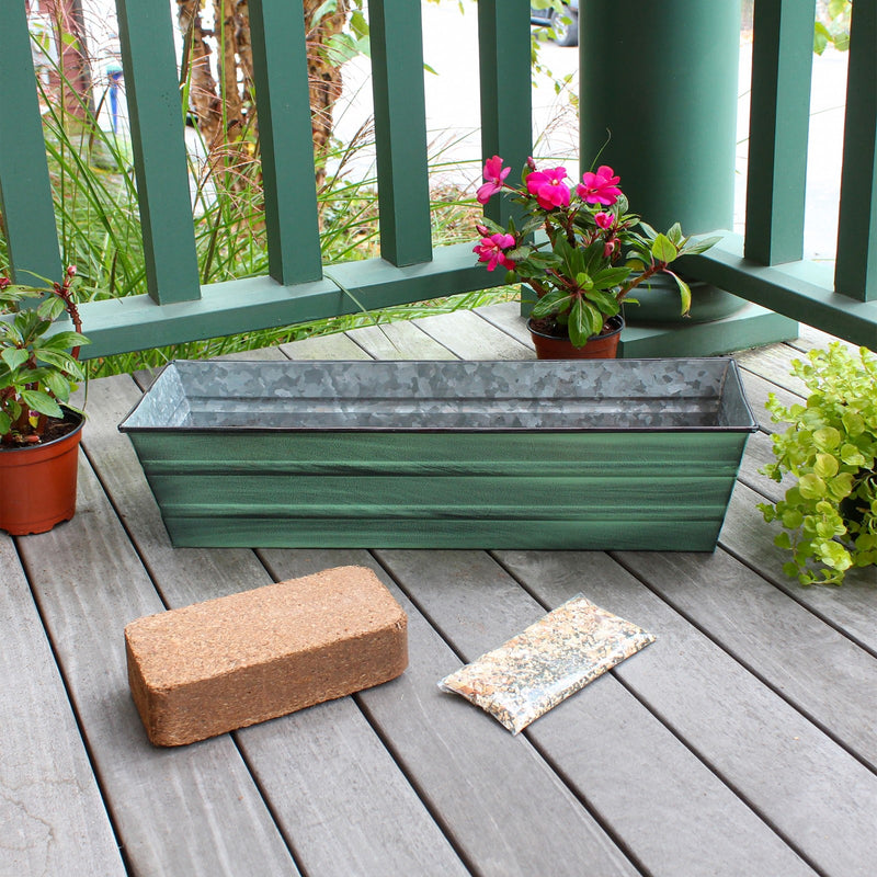 Achla Bloom Box Small Green Planter | Galvanized Steel with Green Patina Finish | Deck & Balcony Container Garden | 22 x 6 x 5 in | Model C-08-GK