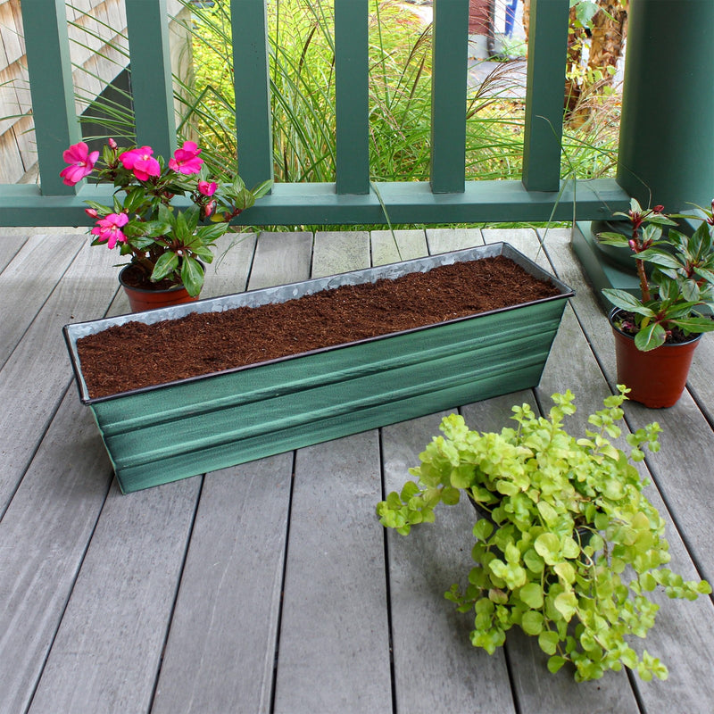 Achla Bloom Box Small Green Planter | Galvanized Steel with Green Patina Finish | Deck & Balcony Container Garden | 22 x 6 x 5 in | Model C-08-GK