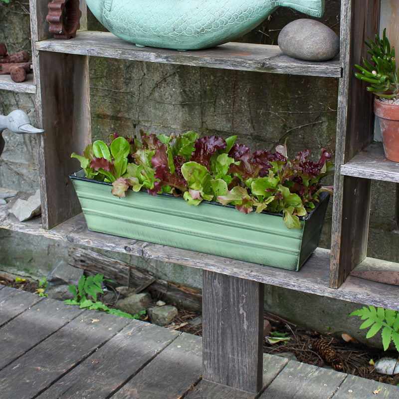Achla Bloom Box Small Green Planter | Galvanized Steel with Green Patina Finish | Deck & Balcony Container Garden | 22 x 6 x 5 in | Model C-08-GK
