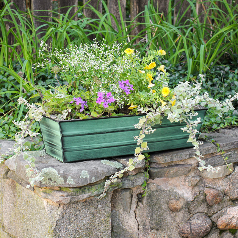 Achla Bloom Box Small Green Planter | Galvanized Steel with Green Patina Finish | Deck & Balcony Container Garden | 22 x 6 x 5 in | Model C-08-GK