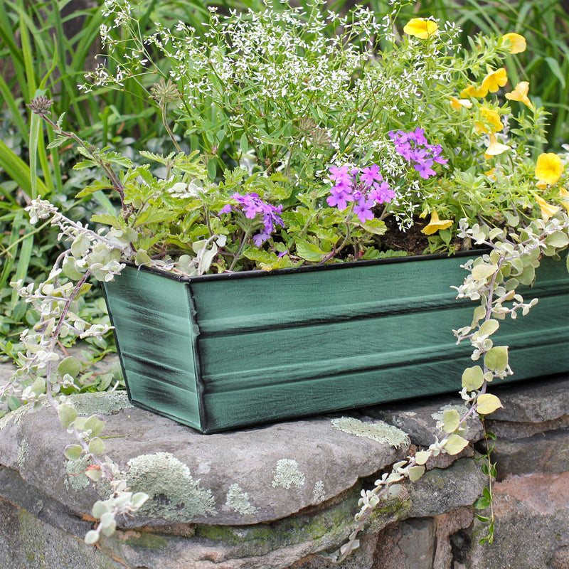 Achla Bloom Box Small Green Planter | Galvanized Steel with Green Patina Finish | Deck & Balcony Container Garden | 22 x 6 x 5 in | Model C-08-GK