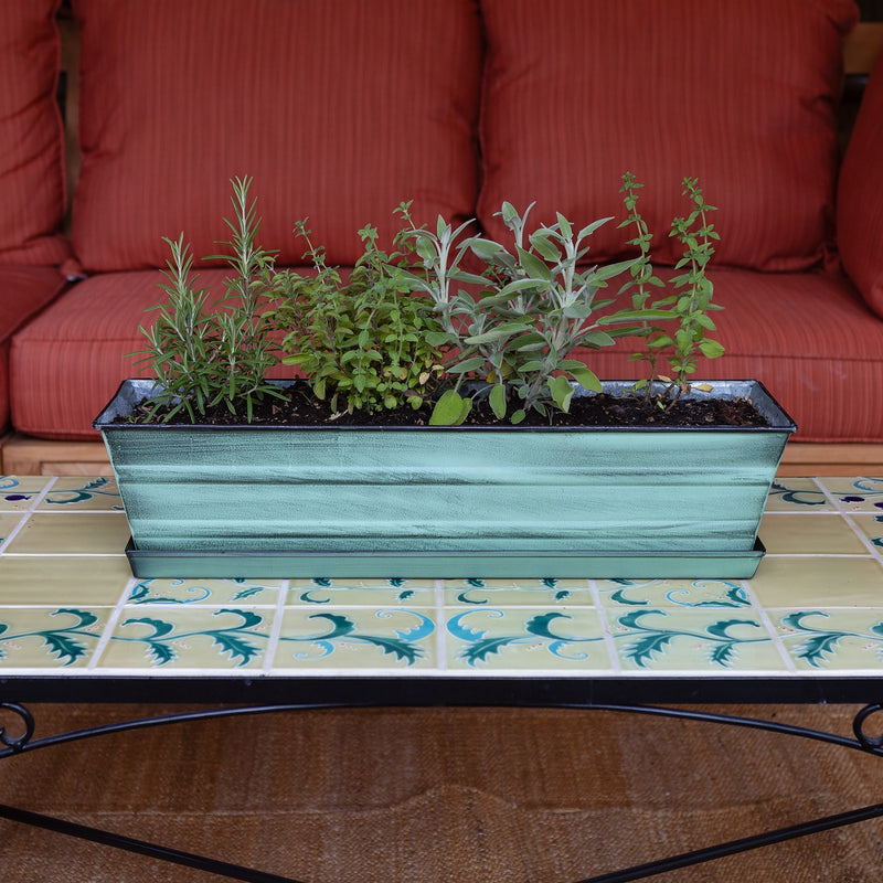 Achla Classic Green Flower Box Tray Kit | Galvanized Steel Green Patina | Deck & Balcony Container Garden | 22 x 6 x 5 in | Model C-08-T