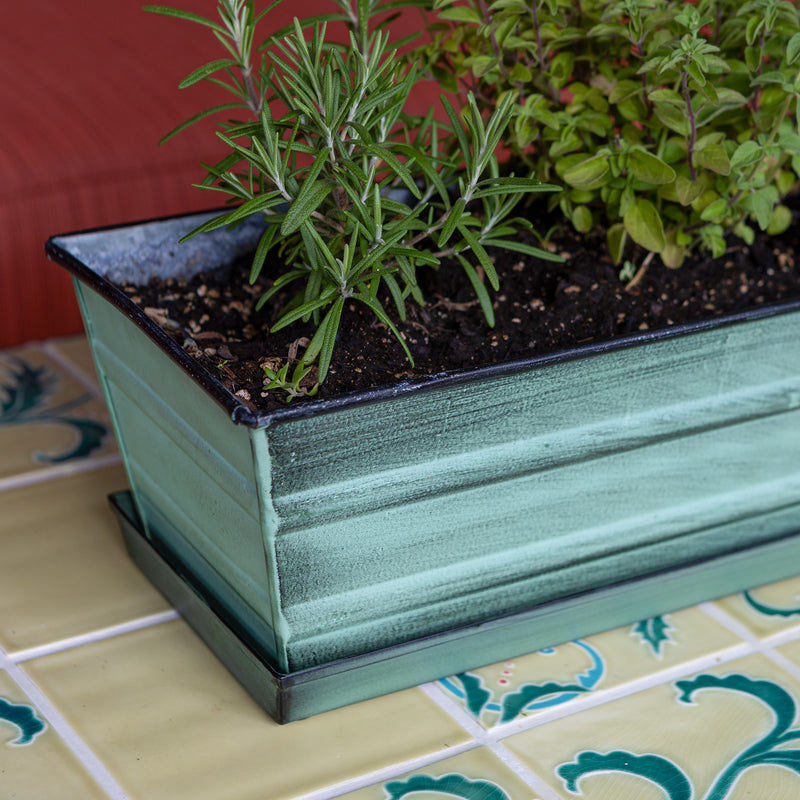 Achla Classic Green Flower Box Tray Kit | Galvanized Steel Green Patina | Deck & Balcony Container Garden | 22 x 6 x 5 in | Model C-08-T