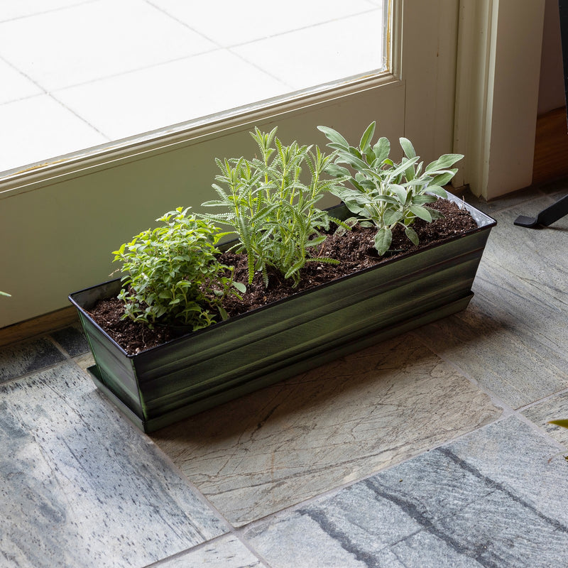 Achla Classic Green Flower Box Tray Kit | Galvanized Steel Green Patina | Deck & Balcony Container Garden | 22 x 6 x 5 in | Model C-08-T