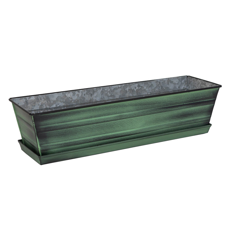 Achla Classic Green Flower Box Tray Kit | Galvanized Steel Green Patina | Deck & Balcony Container Garden | 22 x 6 x 5 in | Model C-08-T