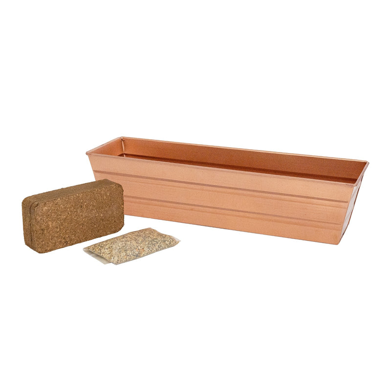 Achla Bloom Box 22in Small Garden Growing Kit | Copper Plated Galvanized Steel | Deck, Porch & Balcony Container Garden | Model C-08C-GK