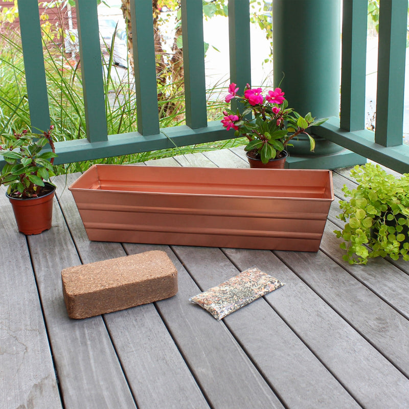 Achla Bloom Box 22in Small Garden Growing Kit | Copper Plated Galvanized Steel | Deck & Balcony Container Garden | 6 x 22 x 5 in | Model C-08C-GK