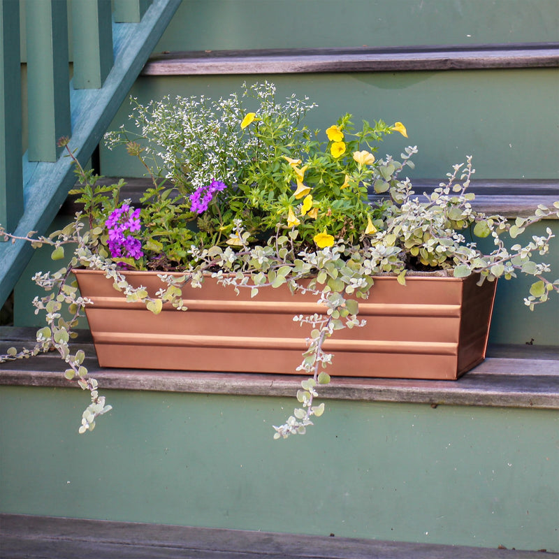 Achla Bloom Box 22in Small Garden Growing Kit | Copper Plated Galvanized Steel | Deck, Porch & Balcony Container Garden | Model C-08C-GK
