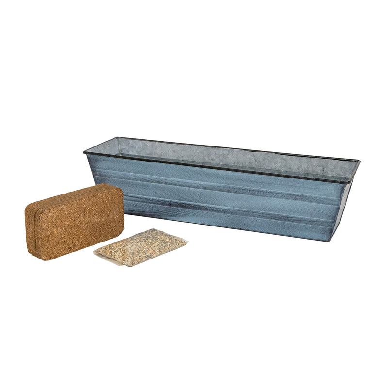 Achla Bloom Box Small Nantucket Blue Galvanized Steel Planter | Deck & Balcony Garden Kit | 22 x 6 x 5 in | Model C-08NB-GK