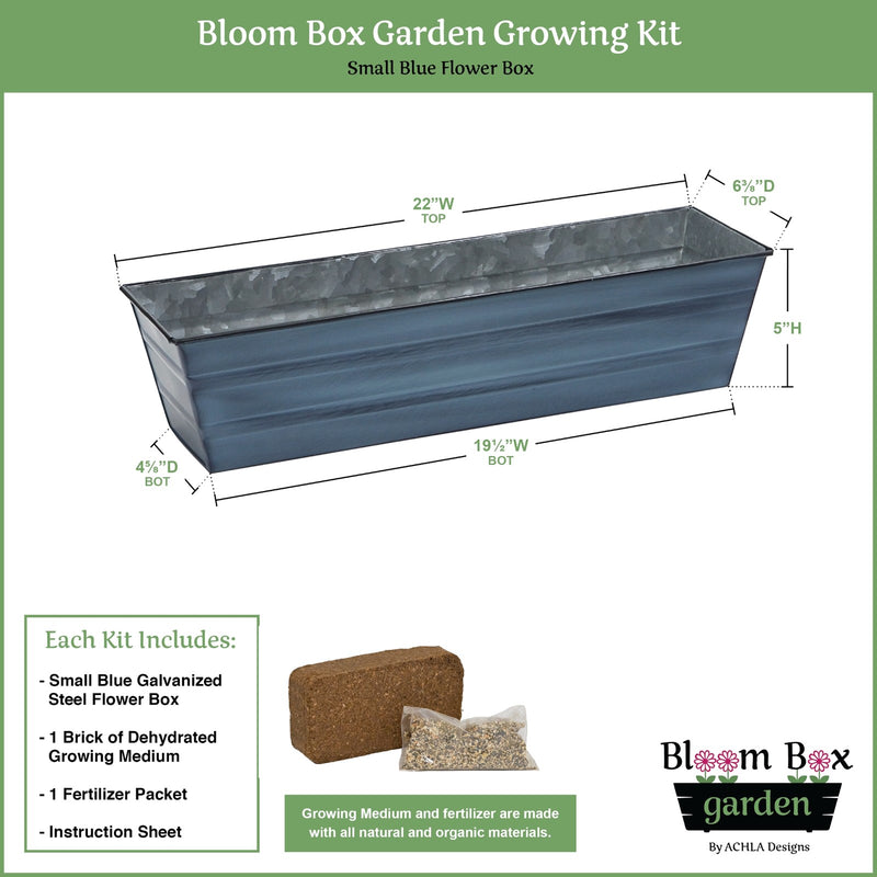 Achla Bloom Box Small Nantucket Blue Galvanized Steel Planter | Deck & Balcony Garden Kit | 22 x 6 x 5 in | Model C-08NB-GK
