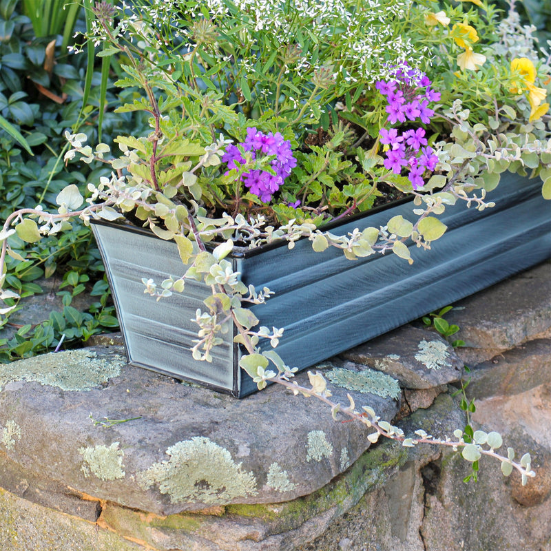 Achla Bloom Box Small Nantucket Blue Galvanized Steel Planter | Deck & Balcony Garden Kit | 22 x 6 x 5 in | Model C-08NB-GK