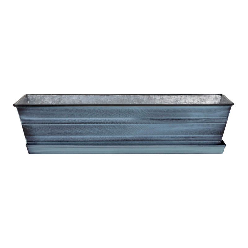 Achla Small Nantucket Blue Flower Box with Tray | Galvanized Steel Patina Finish | Deck, Balcony & Indoor Container Garden | Model C-08NB-T