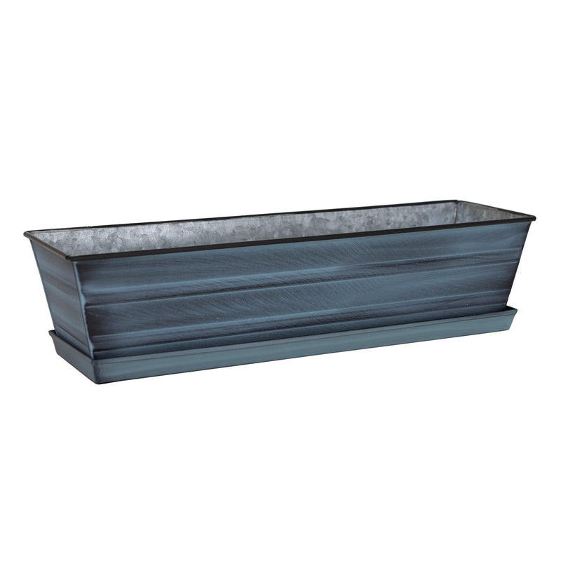 Achla Small Nantucket Blue Flower Box with Tray | Galvanized Steel Patina Finish | Deck, Balcony & Indoor Container Garden | Model C-08NB-T
