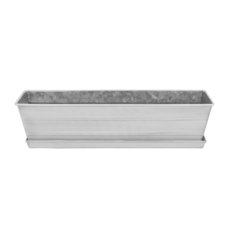 Achla Small White Flower Box with Drip Tray | Galvanized Steel Planter | Balcony & Deck Container Garden | 22 x 6 x 5 in | Model C-08W-T