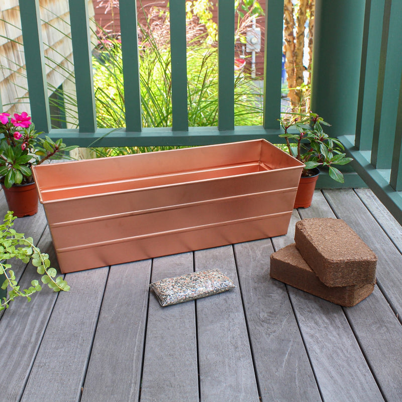 Achla Bloom Box Garden Growing Kit, Medium Copper | Galvanized Steel Planter Box | Deck, Porch & Balcony Container Garden | Model C-20C-GK2