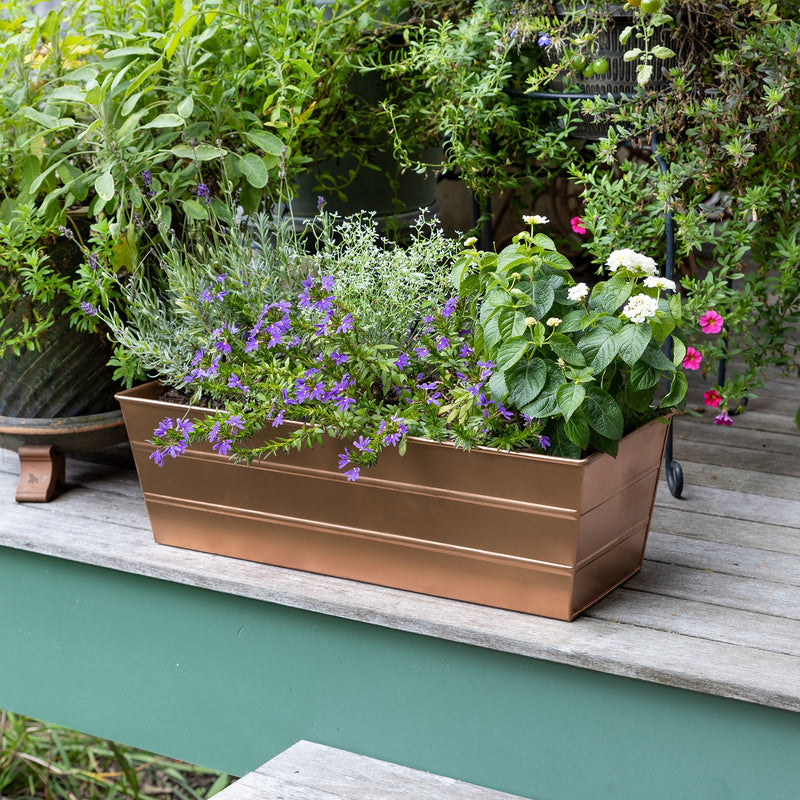 Achla Bloom Box Garden Growing Kit, Medium Copper | Galvanized Steel Planter Box | Deck, Porch & Balcony Container Garden | Model C-20C-GK2